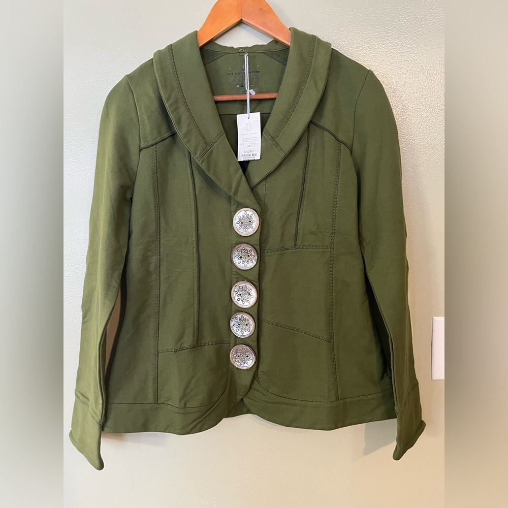 Neon Buddha Olive Green Blazer with Decorative Buttons XS NWT